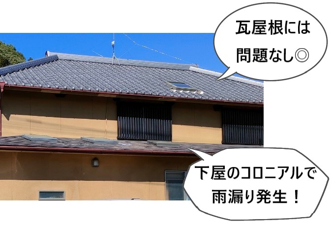 大屋根の瓦は問題なし　下屋のコロニアルで雨漏りが発生